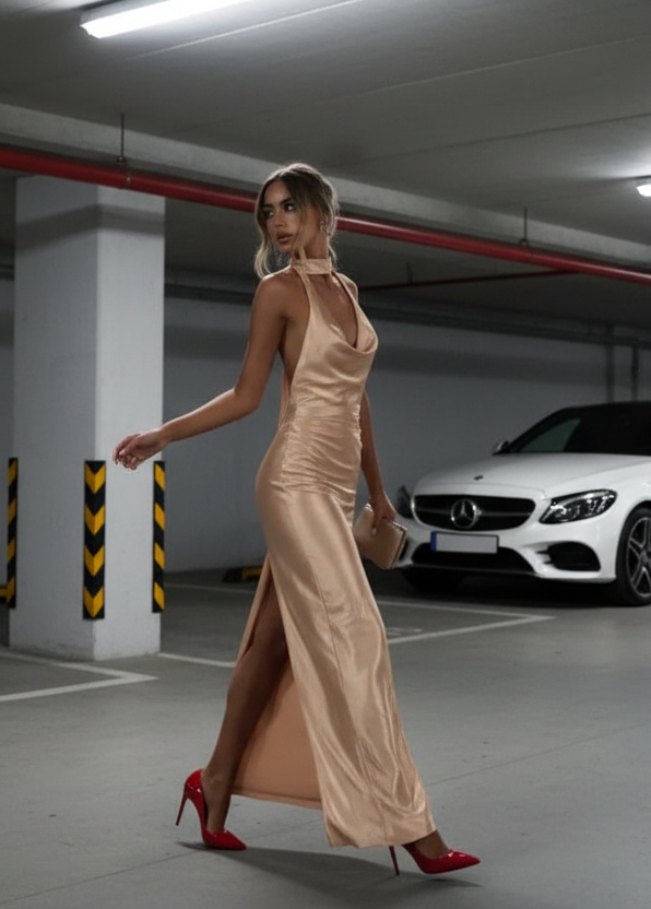 Kyra - Halter V-Neck Dress